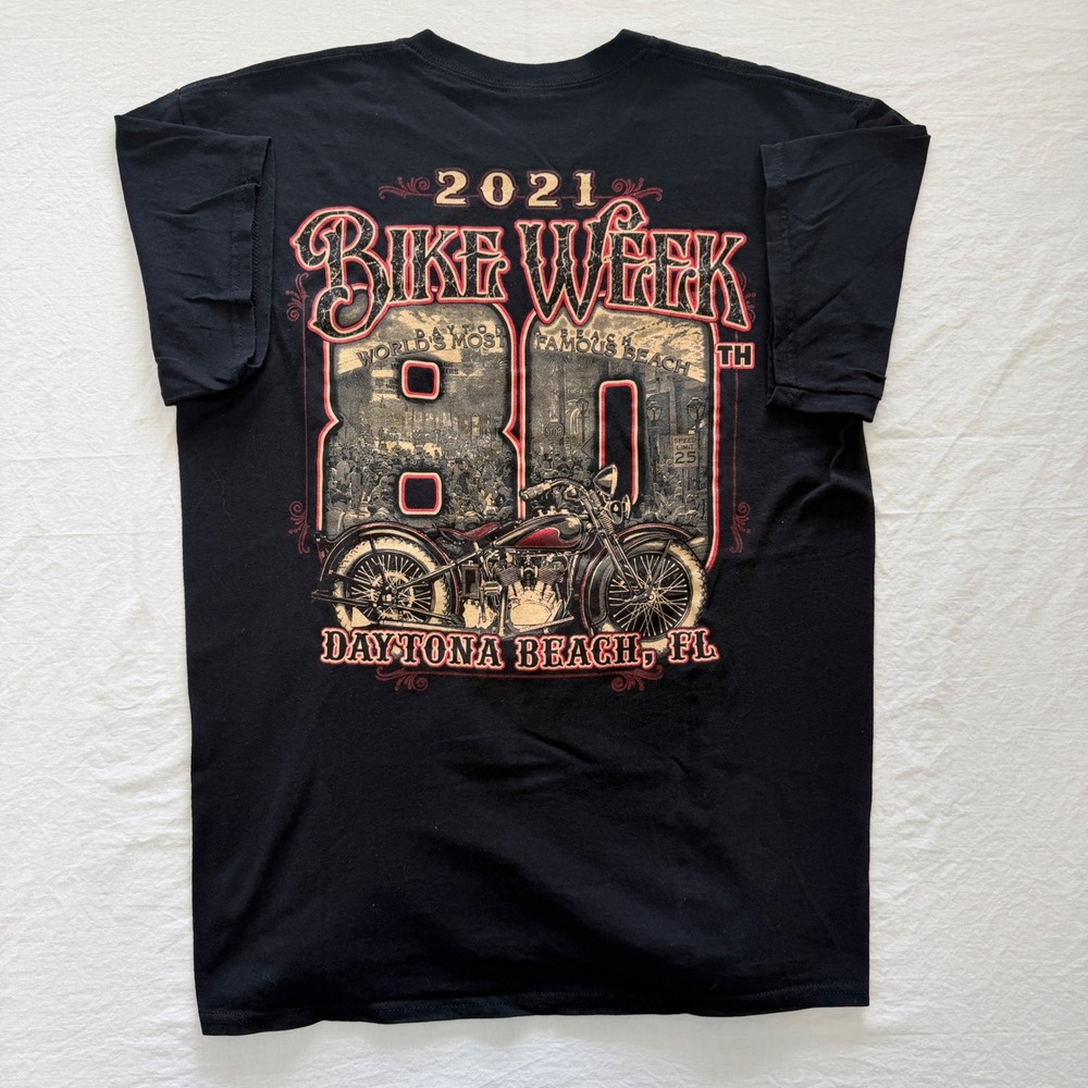 Daytona Bike Week 2021 80th Anniversary Gildan Large Biker Motorcycle T Shirt